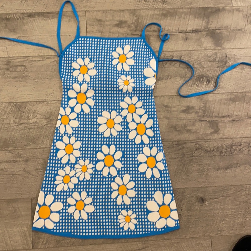 Zara blue floral bodycon dress